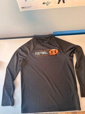 Under Armour Black Long Sleeve Football Performance Shirt with Orange Logo